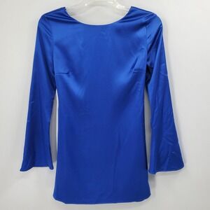 Free People DELFI Amber Mini Shift Dress Colbalt Blue Long Sleeve Size Small B5